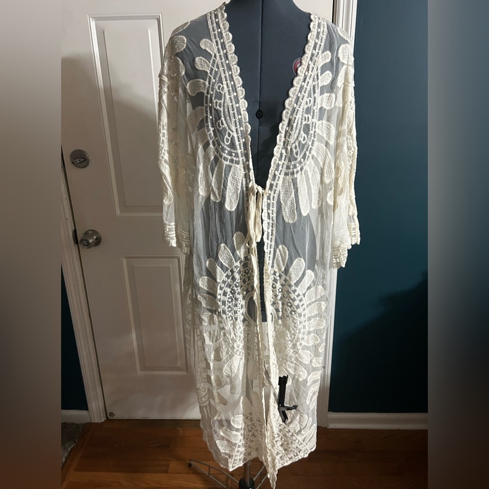 SHEIN Cream Swim Cover Up OS